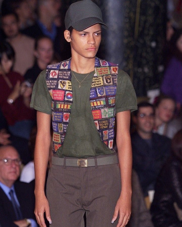 Patchwork vest runway look from Miguel Adrover S/S 2001. 