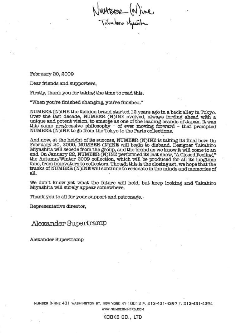 Number (N)ine closing letter.