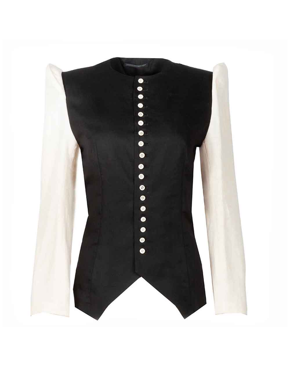 Yohji Yamamoto black and white asymmetrical puff-sleeve collarless women's jacket from alanbilzerian.com